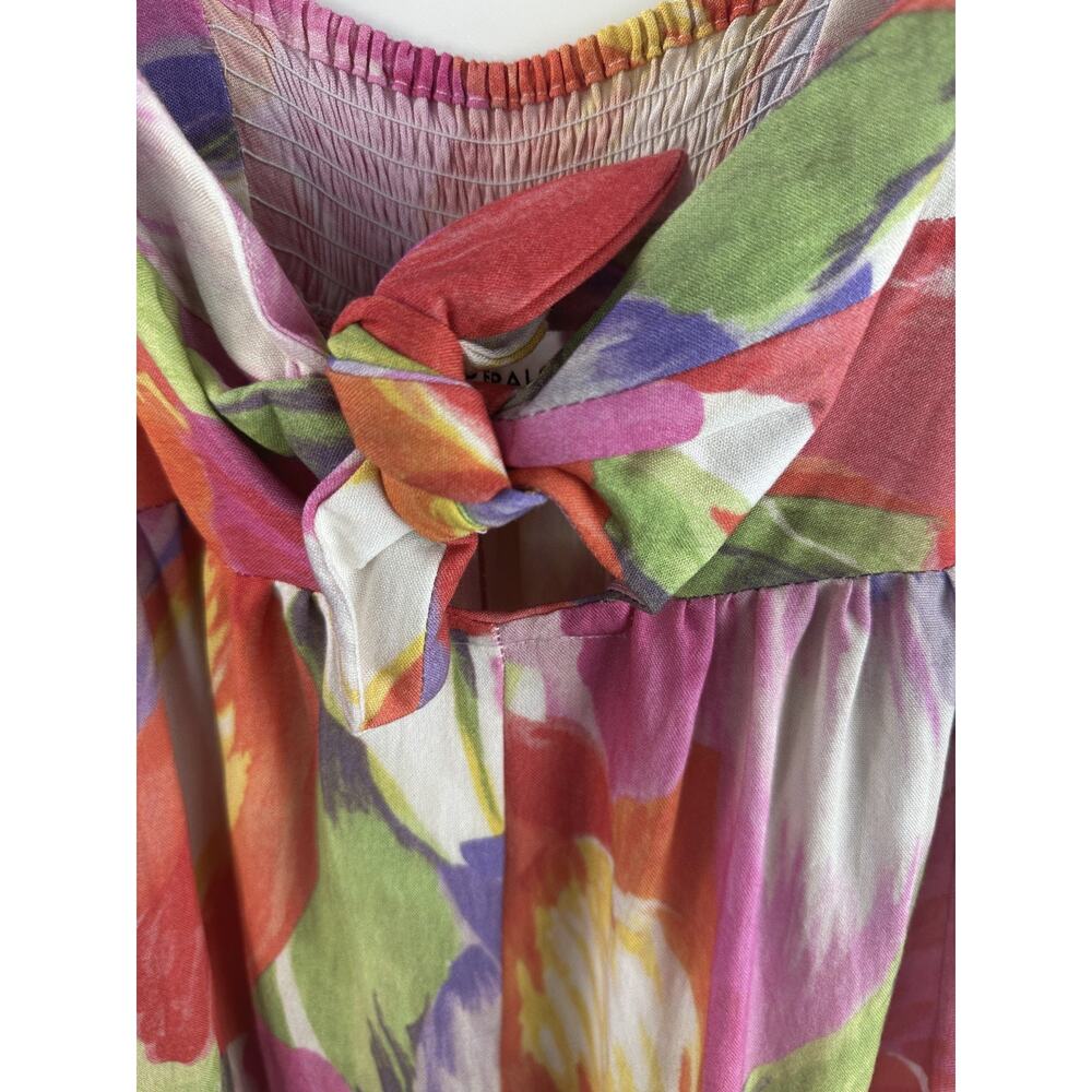 Pepaloves Playsuit Wide Leg Floral Watercolor Jumpsuit Bow Tie Front Pocket Sz M - Picture 7 of 13